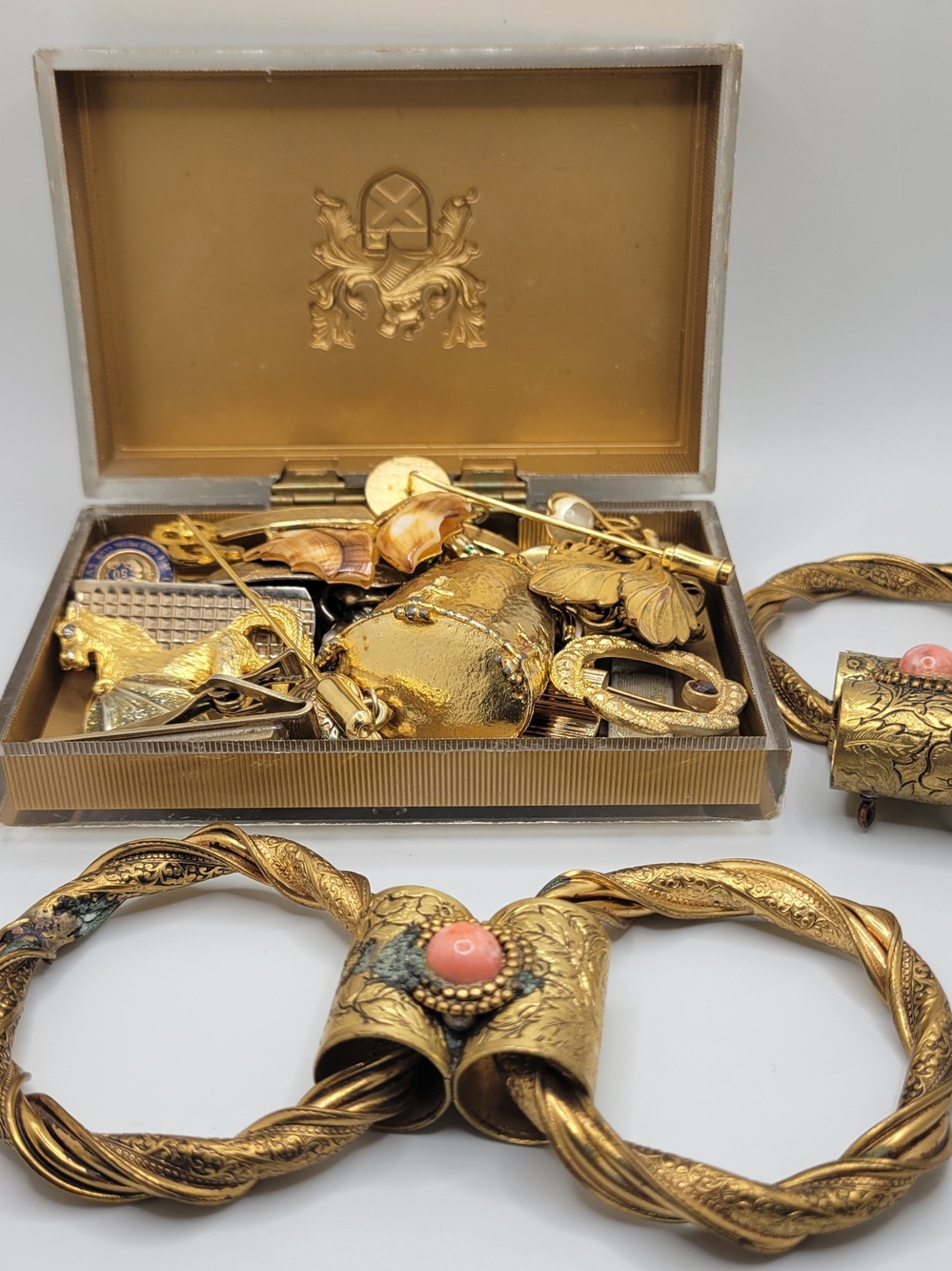 Vintage Gold Tone Themed Trinket Box